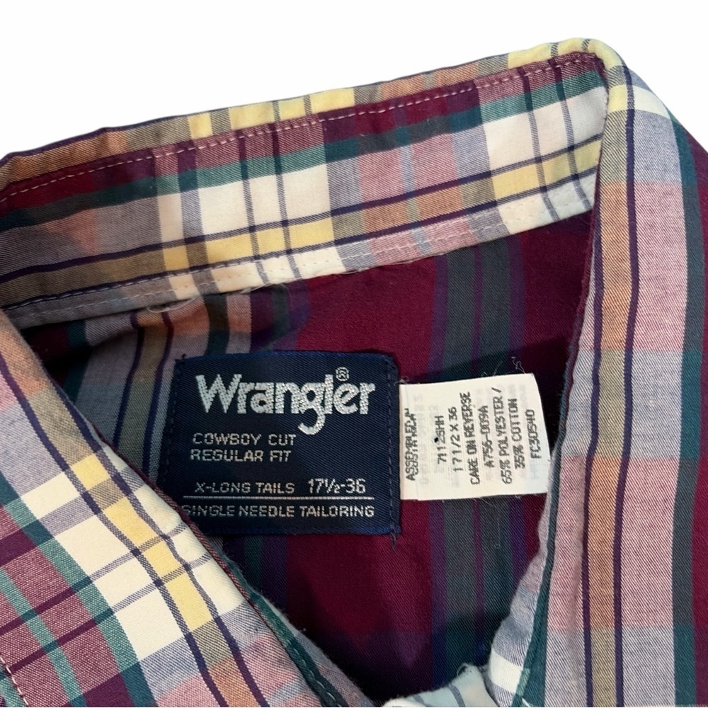 Vintage Wrangler Pearl Snap Shirt X long Tail Long Sleeve Multicolor Men Western - Picture 2 of 8